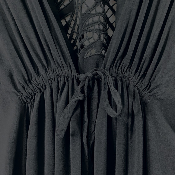 Cotton Bleu Swimsuit Coverup Womens Small Black Front Drawstring Tie‎ Rayon - Picture 3 of 9